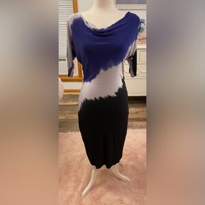 Kenneth Cole New York beautiful, clingy dress! Blue, purple + black ombré dress